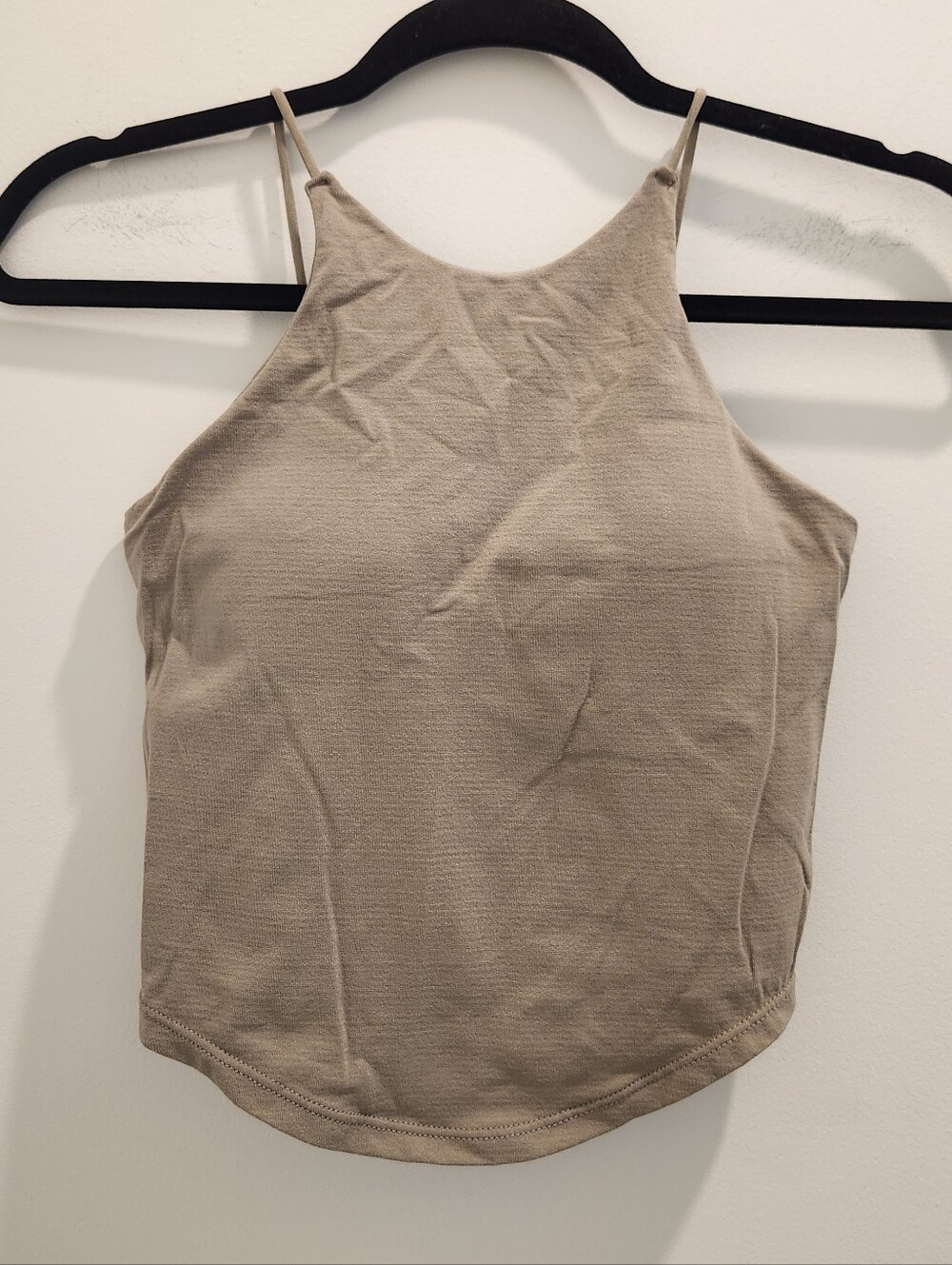 Women’s High-Neck Padded Halter Tank Top in Taupe